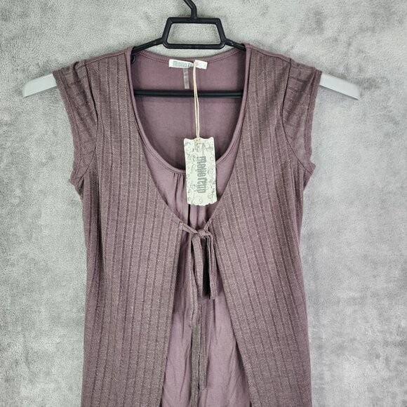 Women's Anthropologie Mauve Sleeveless Open-Front Ribbed Knit Cardigan Vest S - Picture 4 of 12